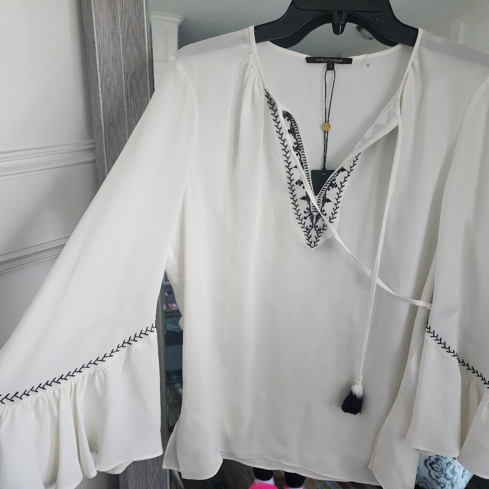 Kobi Halperin Women's White Silk Embroidered Blouse